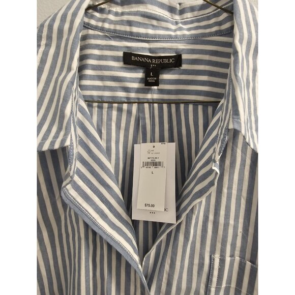 Women Banana Republic Business Casual Blue & White Pinstripe Button Down Size L - Picture 3 of 12
